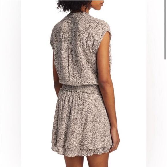 Rails Angelina Smocked Waist Tiered Mini Dress Sand Cheetah Linen Blend Size XS - Picture 4 of 9